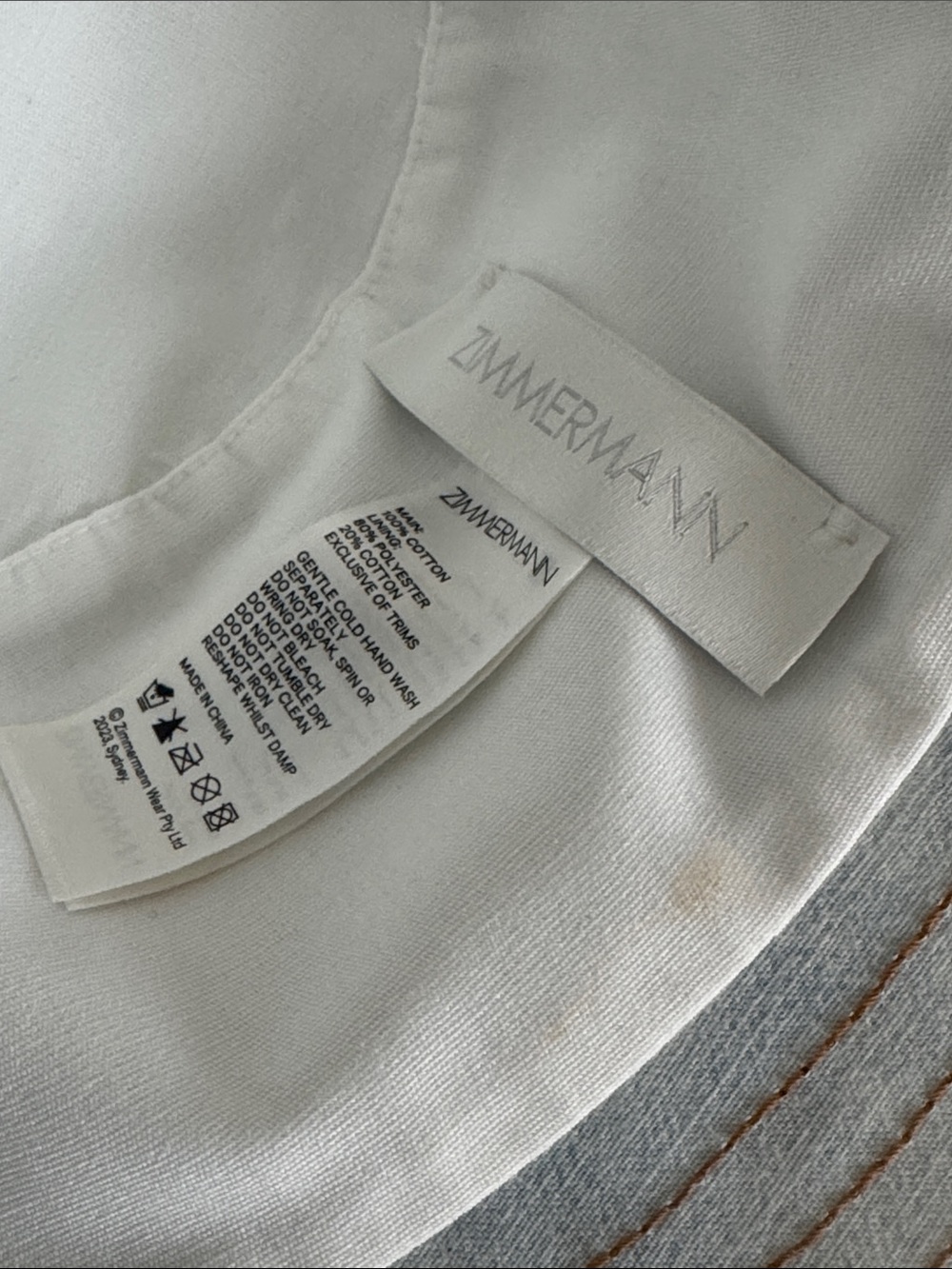 Zimmermann Light Denim Bucket Hat with Brown Topstitching - Picture 5 of 5